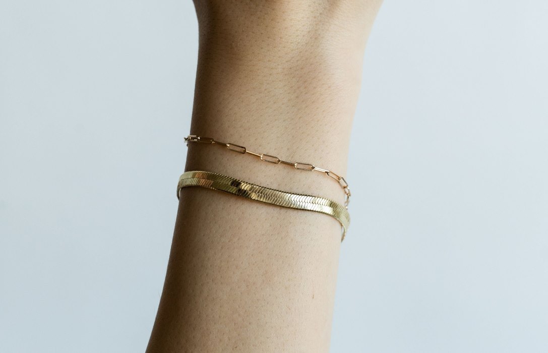 Oliver Cabell Link + Herringbone Bracelet Set Dame Gull | NO345-66