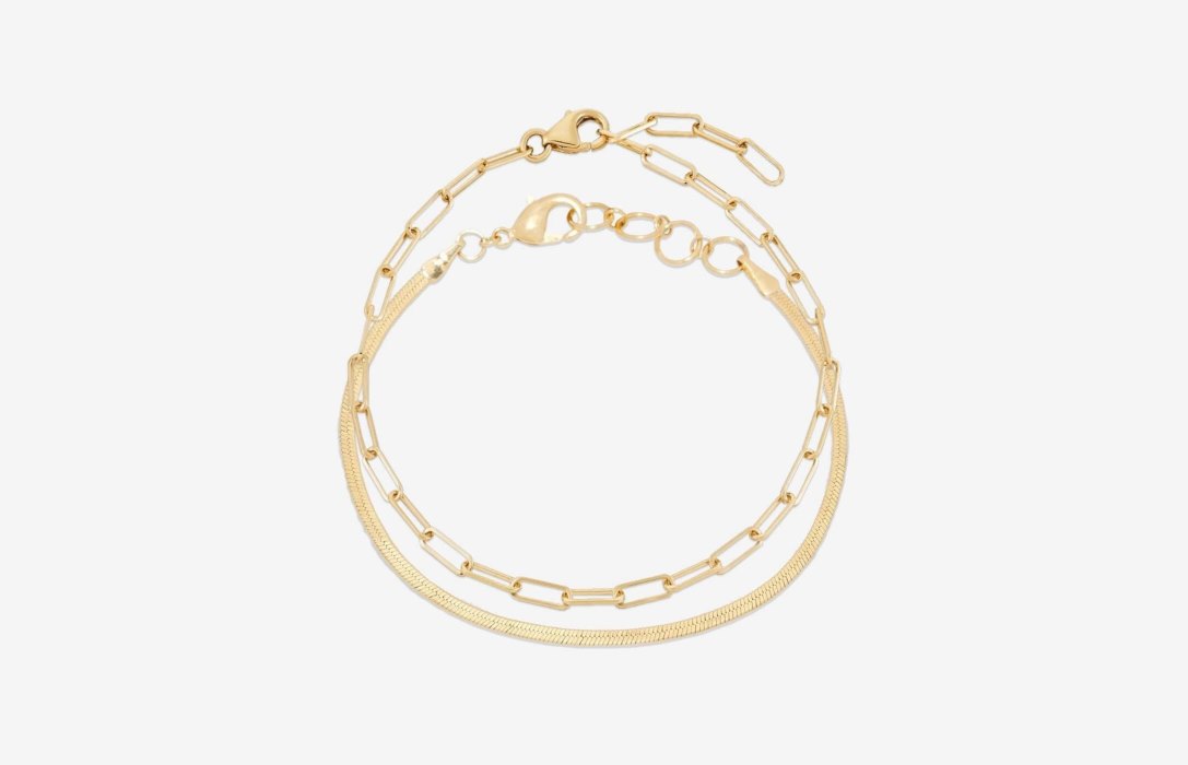 Oliver Cabell Link + Herringbone Bracelet Set Dame Gull | NO345-66